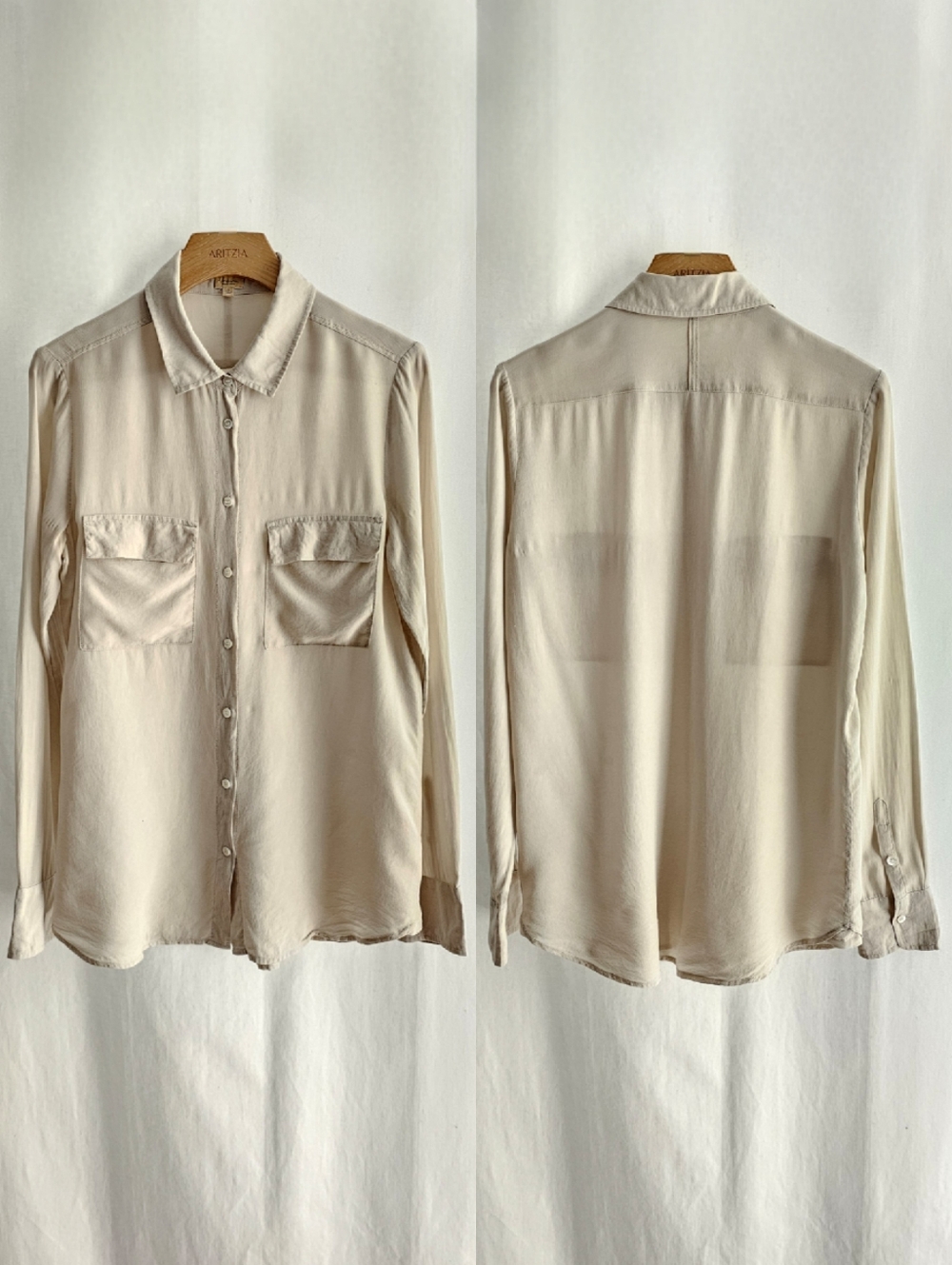 Aritzia Babaton Beige Long Sleeve 100% Silk Button Blouse - Picture 11 of 16